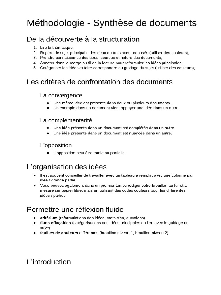 Méthodologie Synthèse De Documents Pdf