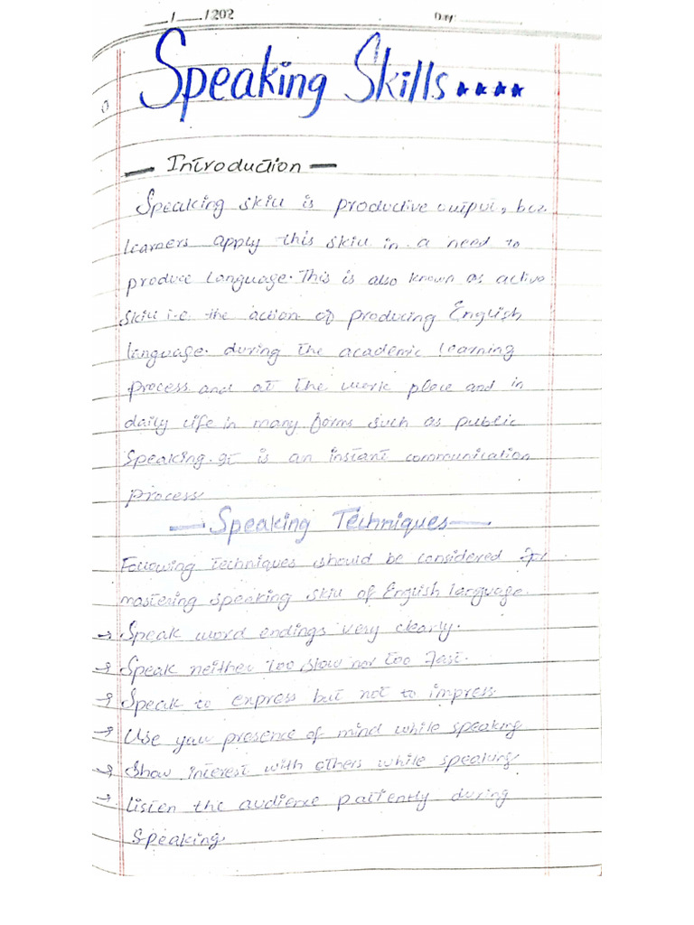 Speaking Skills Handwritten Notes by ItX Mughal | PDF
