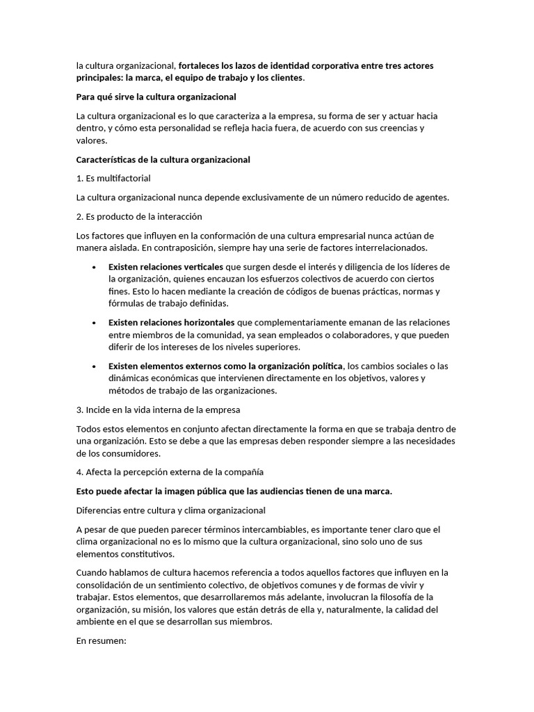 La Cultura Organizacional | PDF