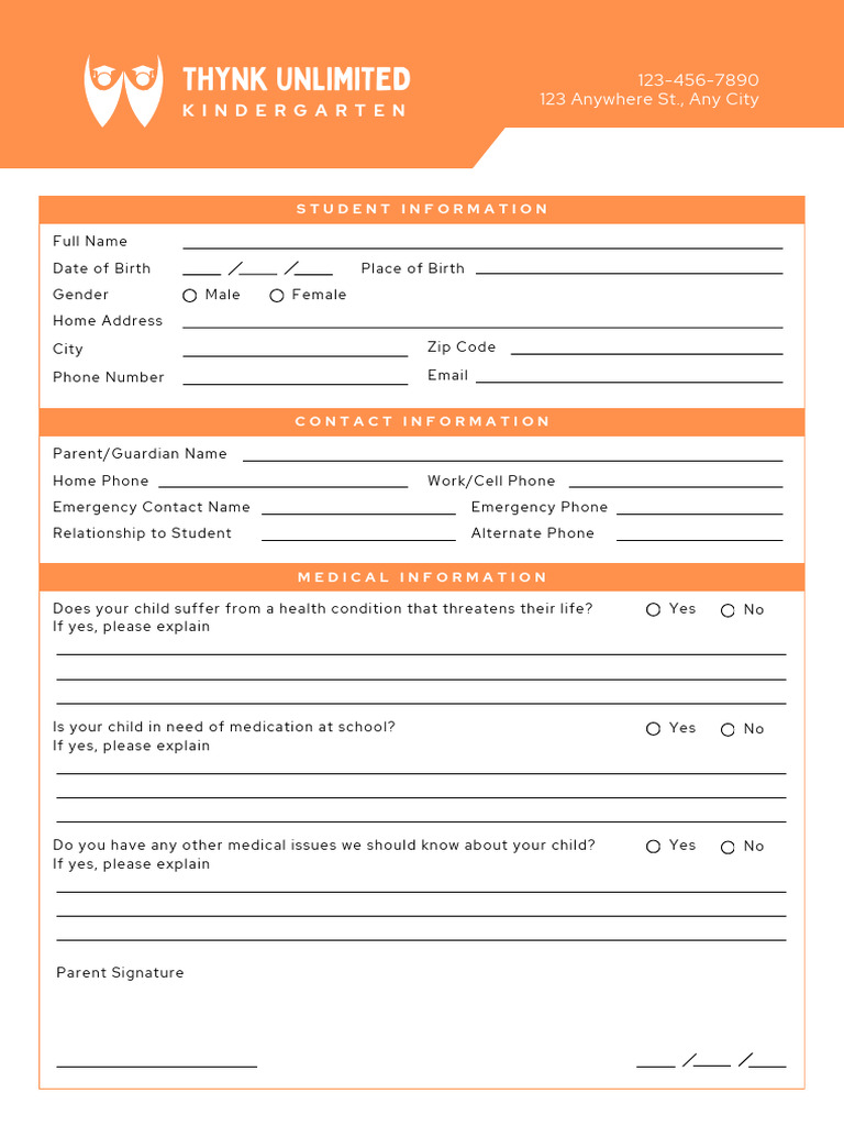 Orange Minimalist School Registration Form A4 Document PDF | PDF