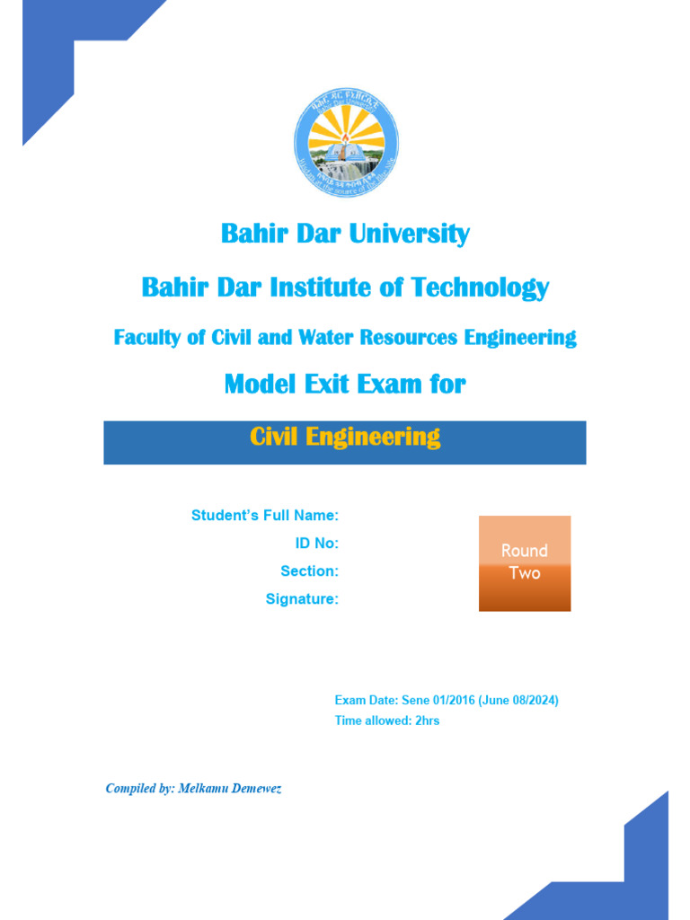 Model Exit Exam for Civil Engineering | PDF | Cement | Deep Foundation