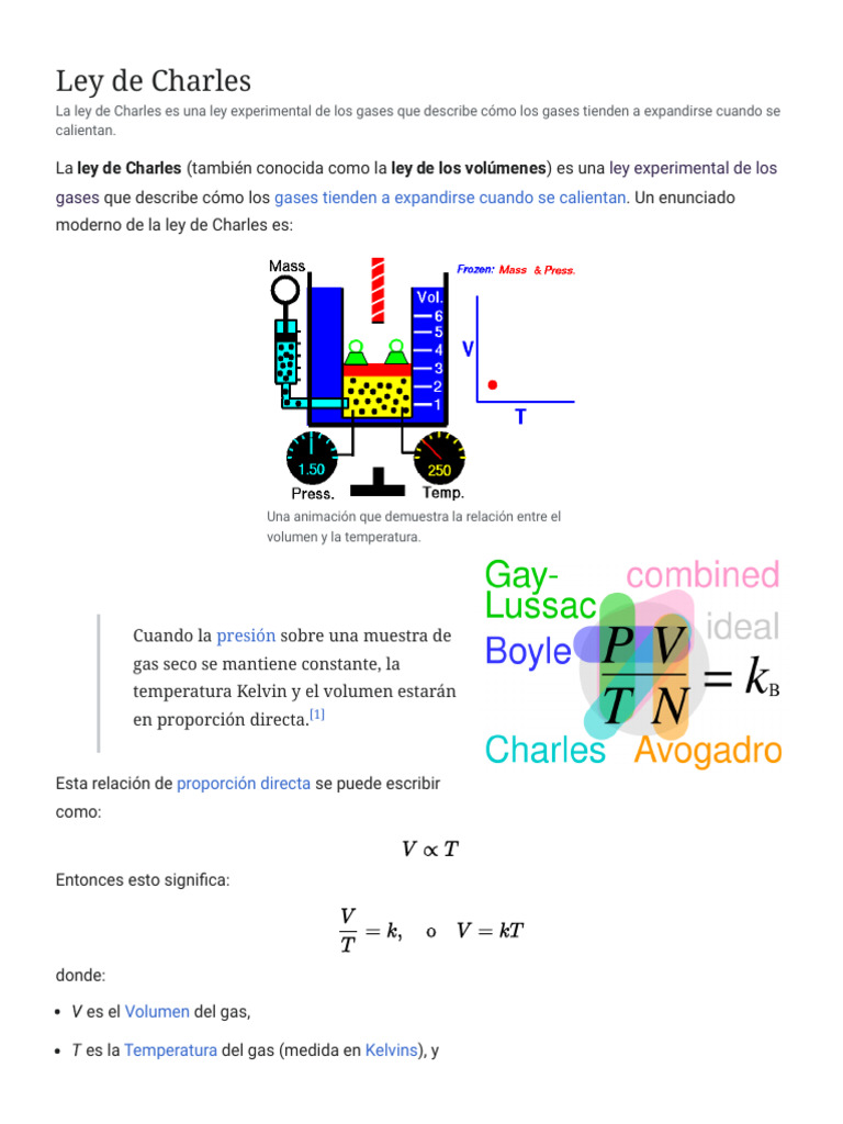 Ley de Charles - Wikipedia, La Enciclopedia Libre | PDF
