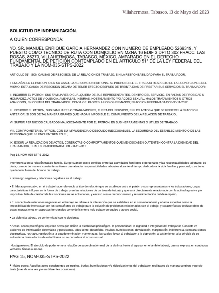 SOLICITUD DE INDEMNIZACIÓN | PDF
