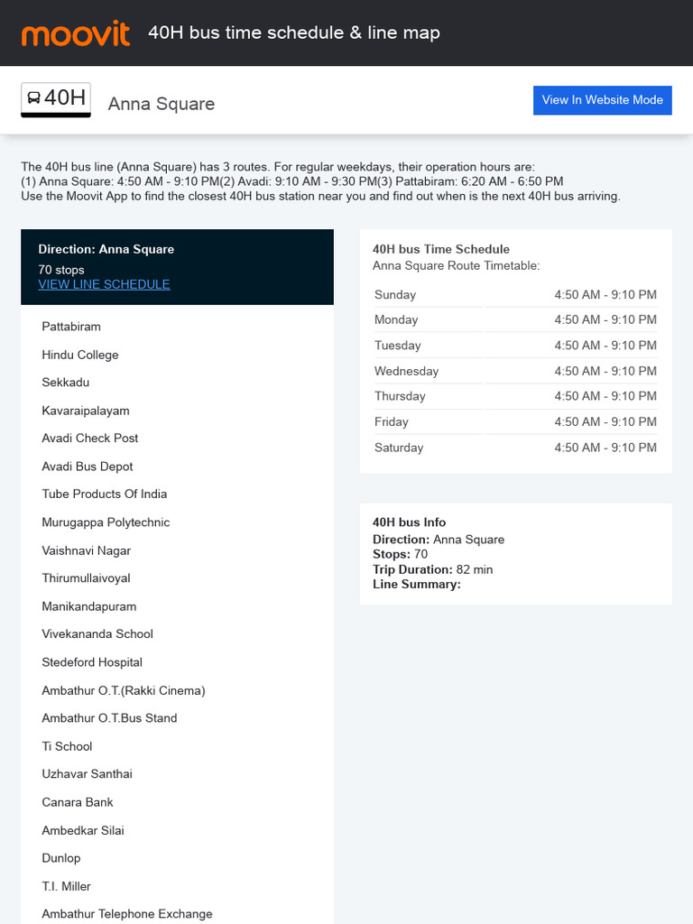 Anna Square: 40H Bus Time Schedule & Line Map | PDF