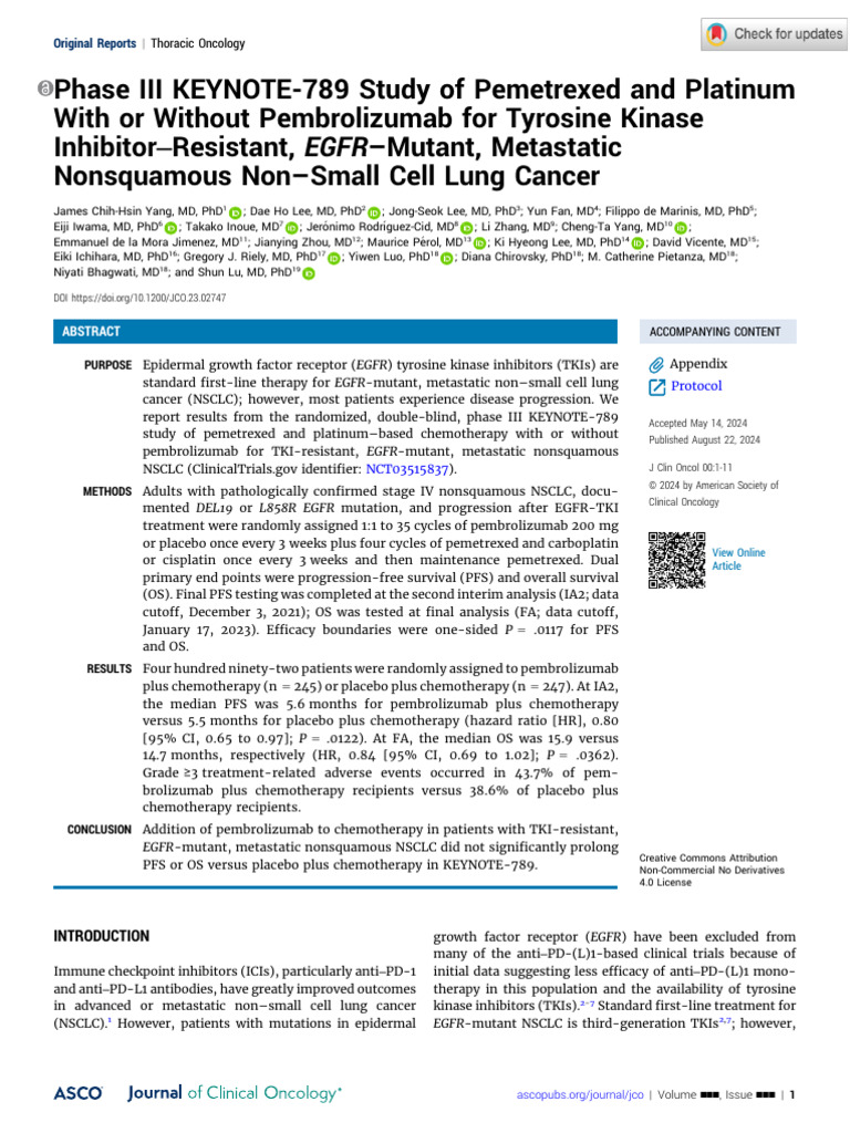 Yang Et Al 2024 Phase III Keynote 789 Study of Pemetrexed and Platinum ...