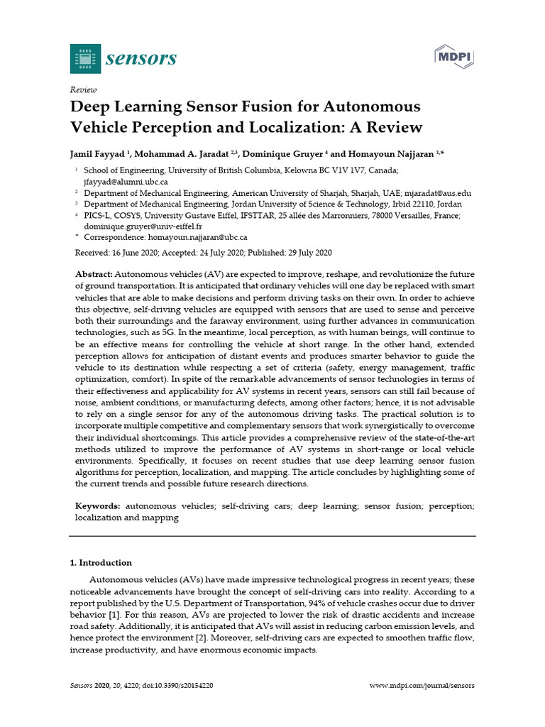 Deep Learning Sensor Fusion For Autonomous Vehicle | PDF | Artificial ...