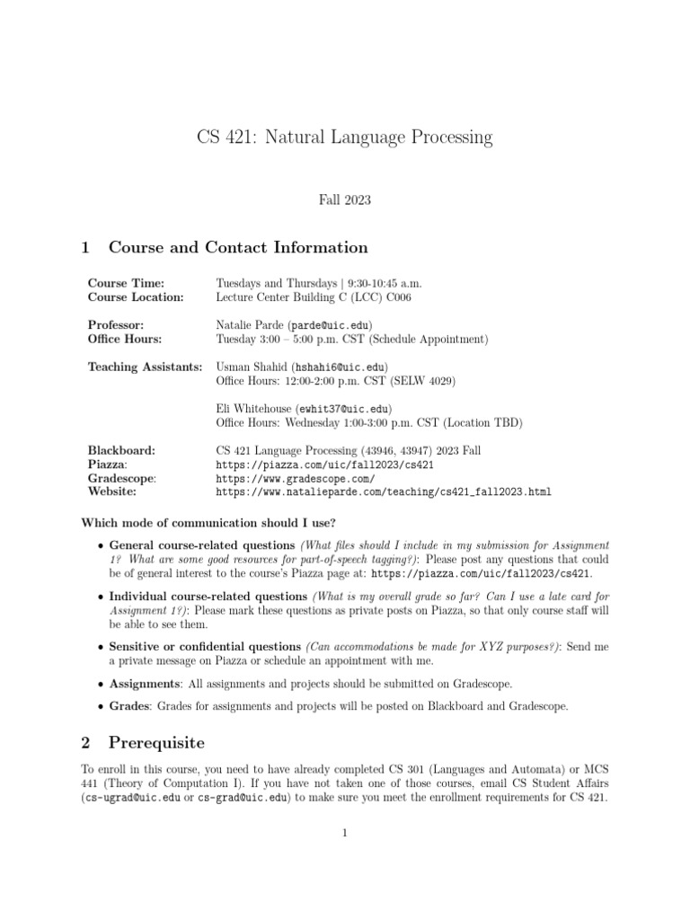 CS 421 Syllabus | PDF