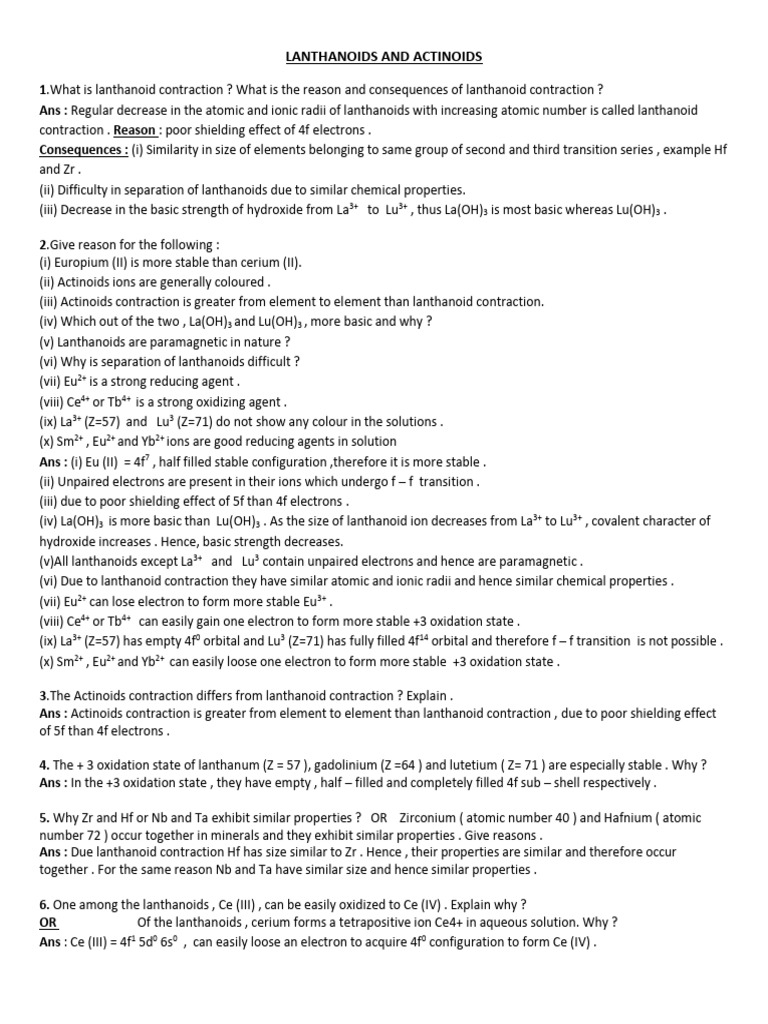 Lanthanoids And Actinoids Pdf