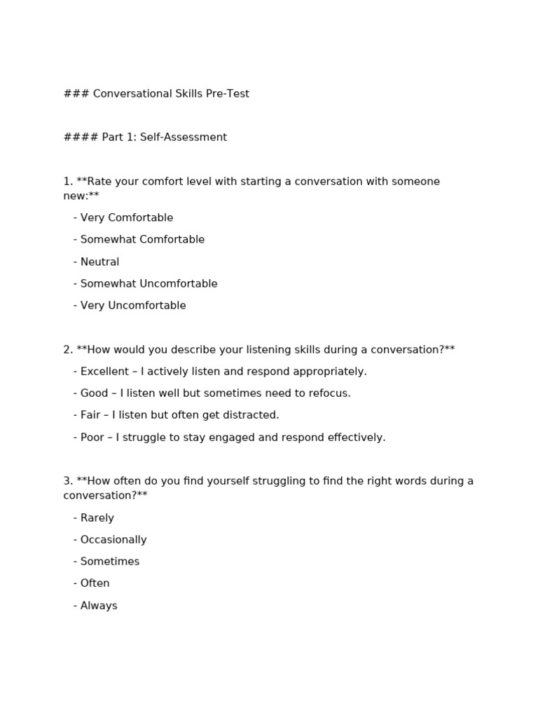 Conversational Skills Self-Assessment Test | PDF | Conversation ...