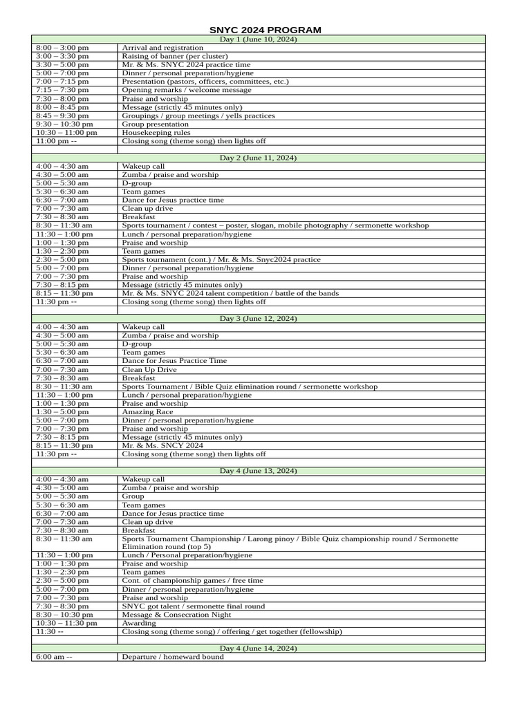 Snyc 2024 Program Flow | PDF