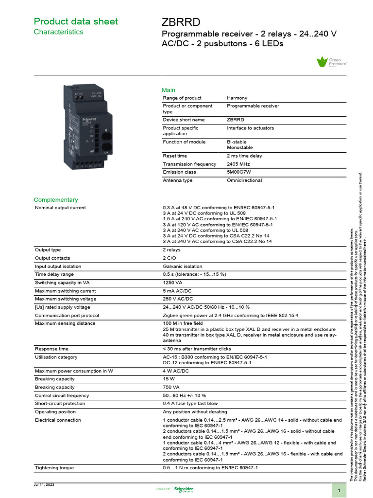 ZBRRD: Product Data Sheet | PDF