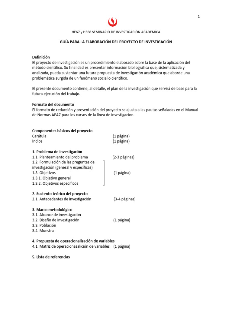 Guía para La Elaboración Del Proyecto de Investigación 2024 (HE67 y ...
