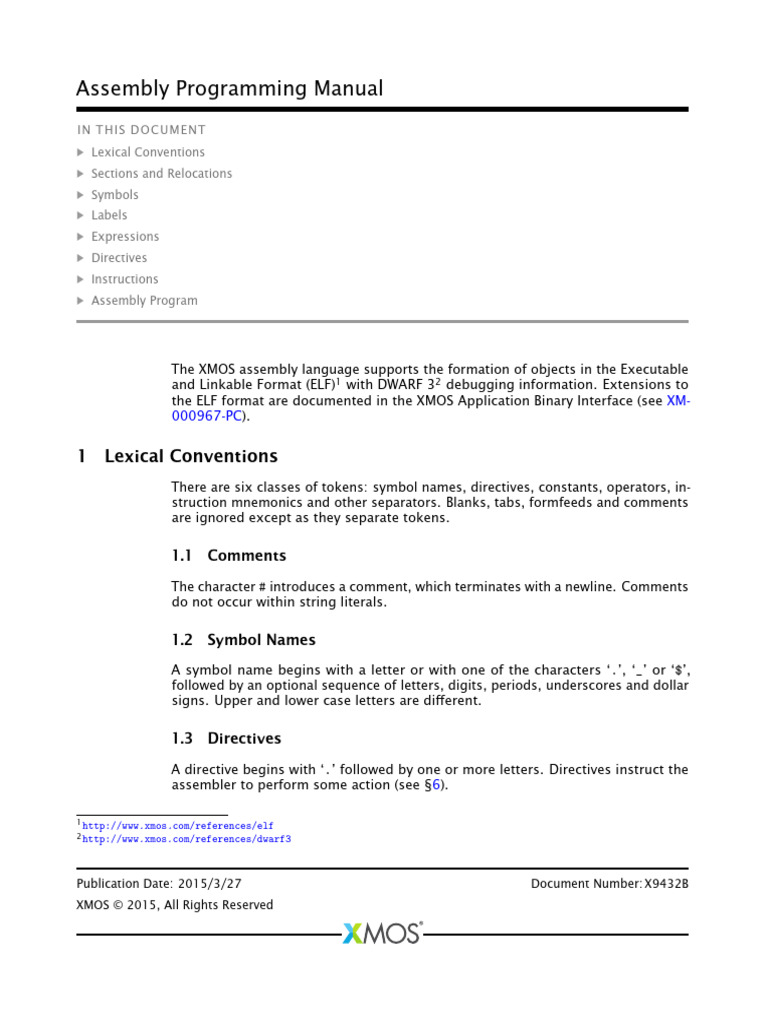 Assembly Programming Manual - X9432A | PDF