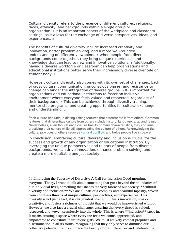 Cultural Diversity and Inclusion | PDF