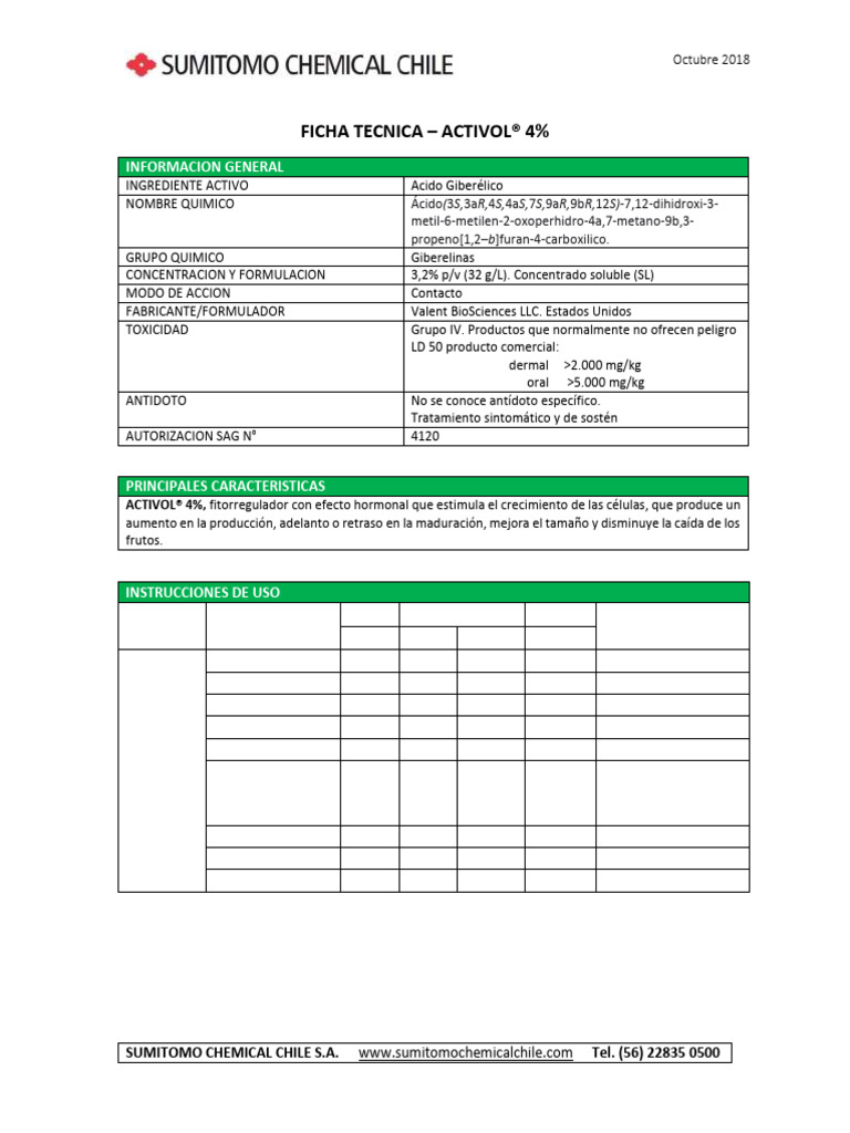 Ficha Técnica de Activol 4% | PDF | Plantas