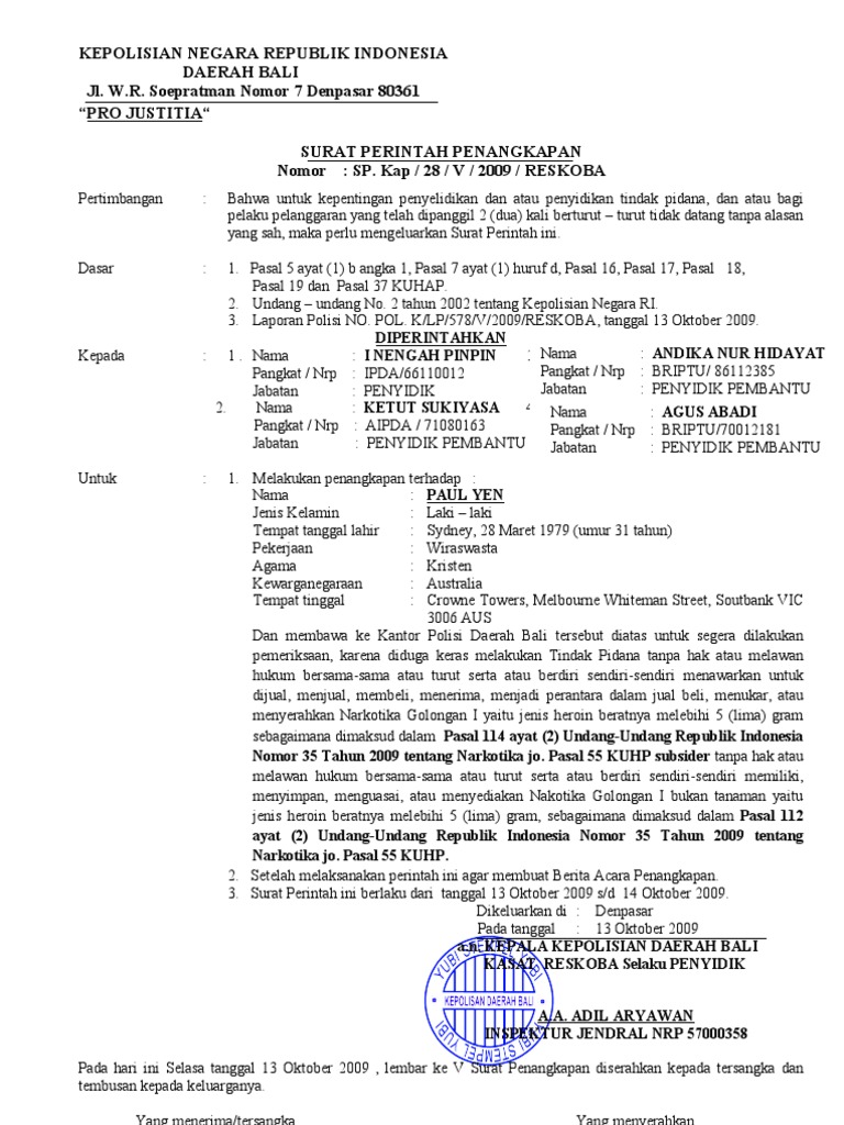 19 Surat Perintah Penangkapan