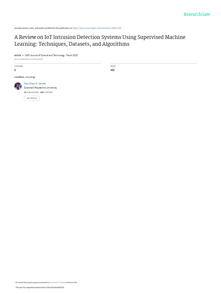 A Review On Iot Intrusion Detection Systems Using Supervised Machine ...