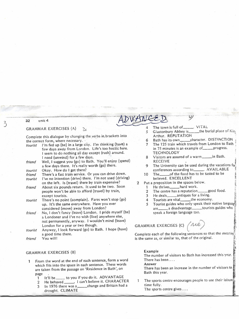 Grammar Exs Advanced | PDF
