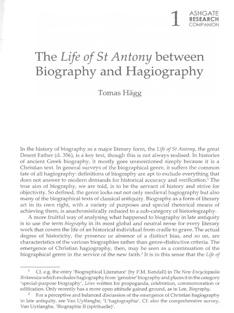 Hägg, T. - The Life of ST Antony Between Biography and Hagiography | PDF