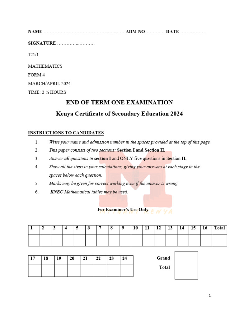 Mathematics F4 PP1 QS | PDF