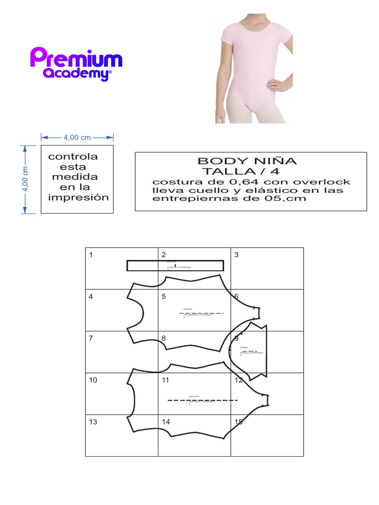 Medidas y patrón de body talla 4 niña | PDF
