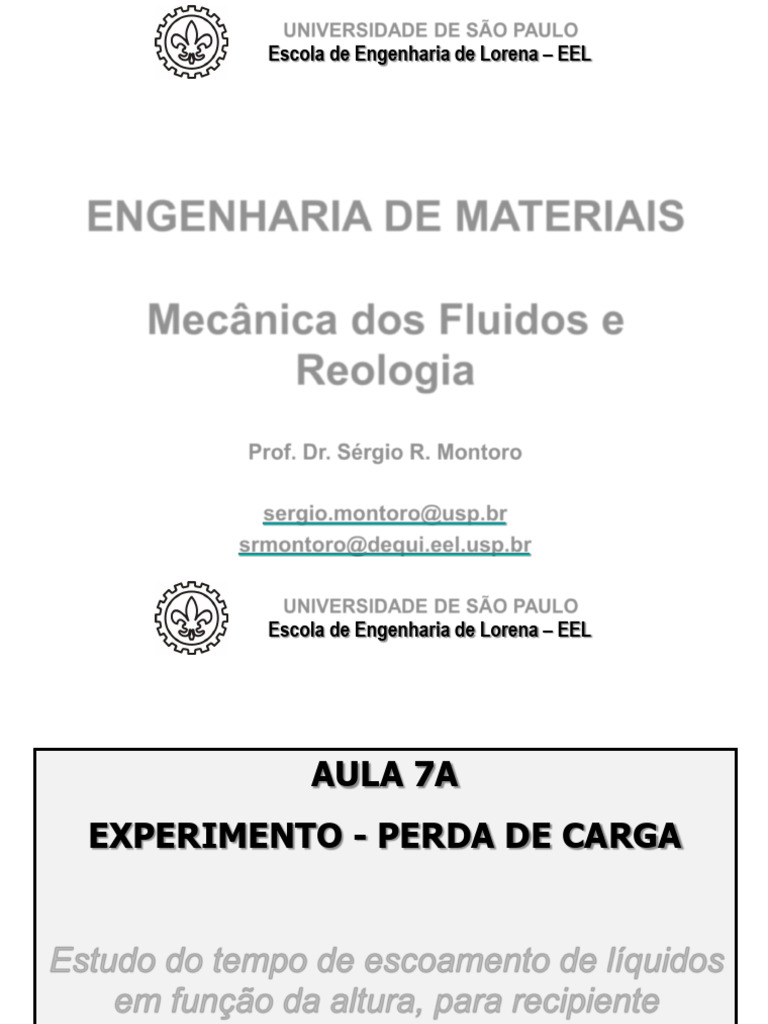 Aula Lab - Mecanica Dos Fluidos e Reologia-Exp Perdas de Carga | PDF