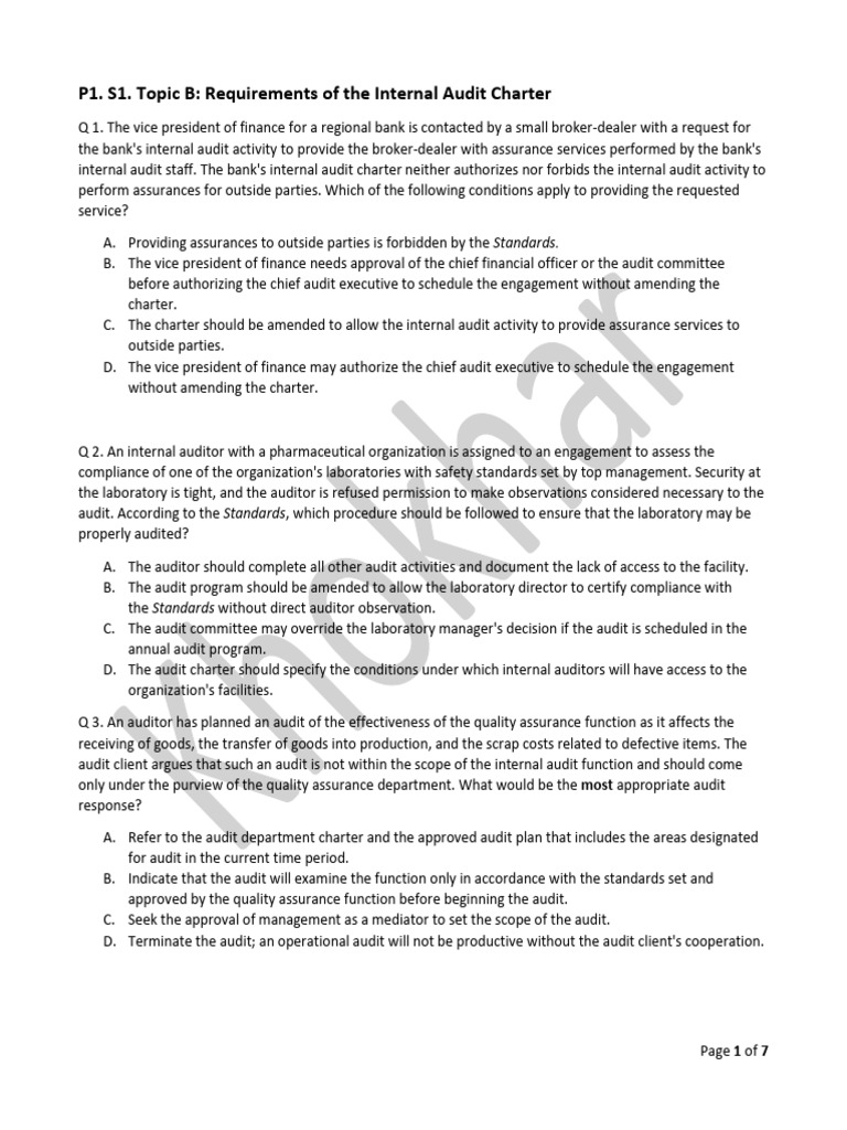 Khokhar Unit 1 Requirements Of The Internal Audit Charter Pdf