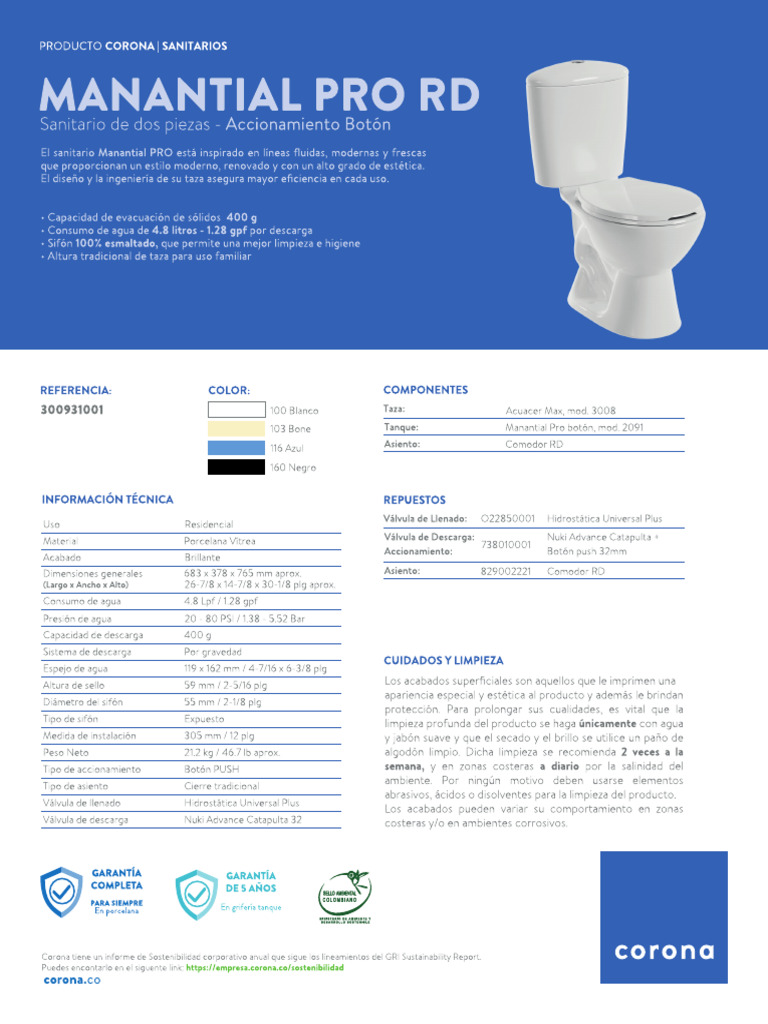 Sanitario Manantial Pro RD Boton | PDF