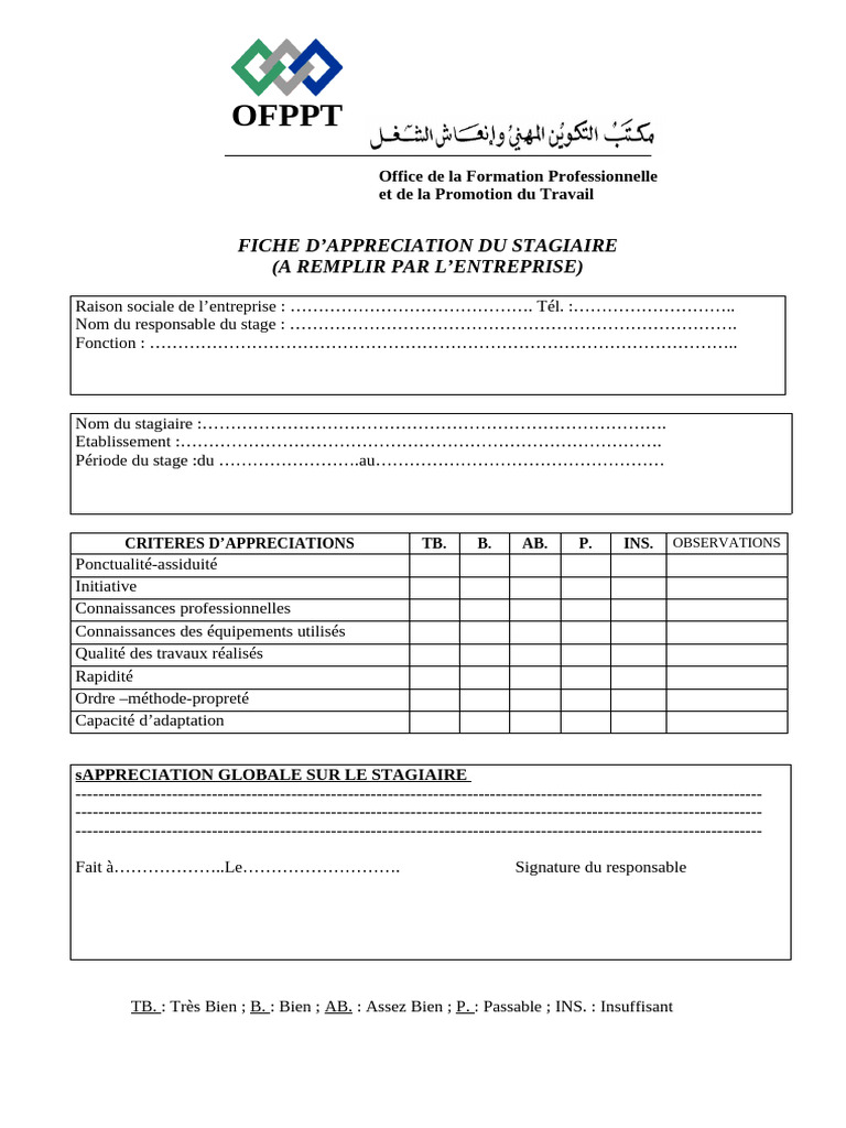Qu’Est-Ce Que La Fiche D’Appréciation Professionnelle Du Personnel – ORTTS