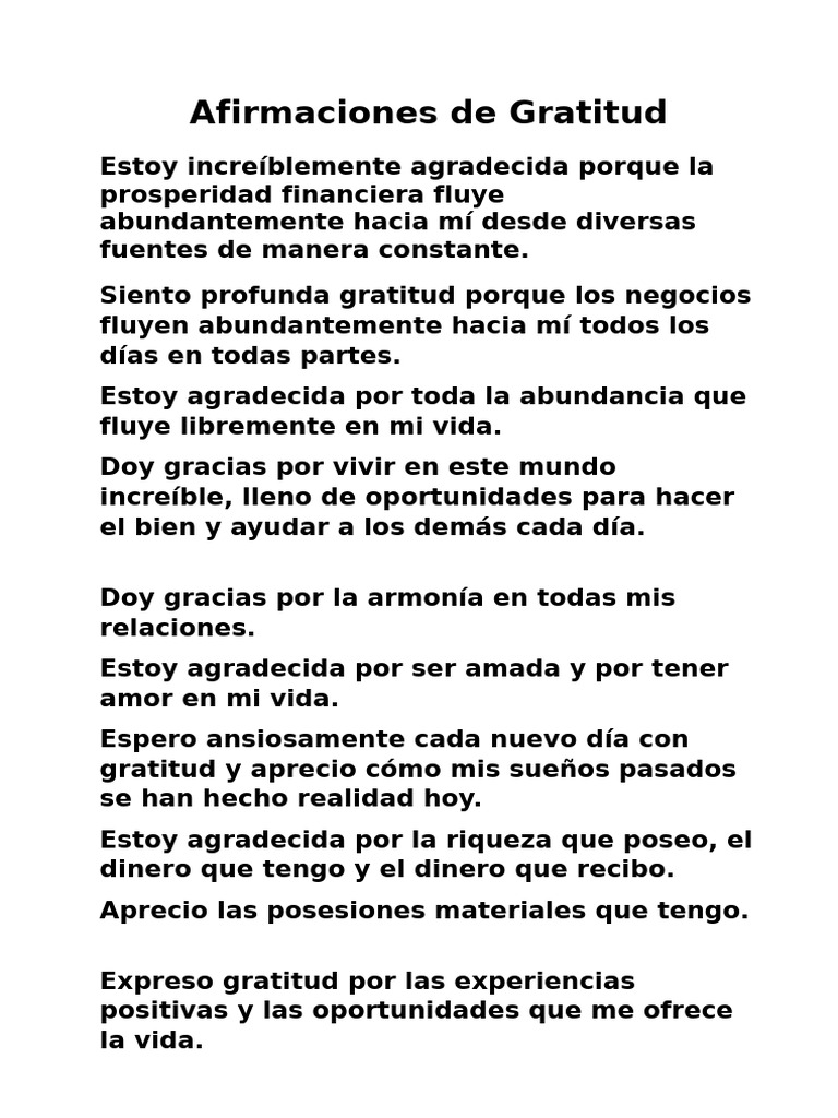 Afirmaciones de Abundancia y Gratitud | PDF