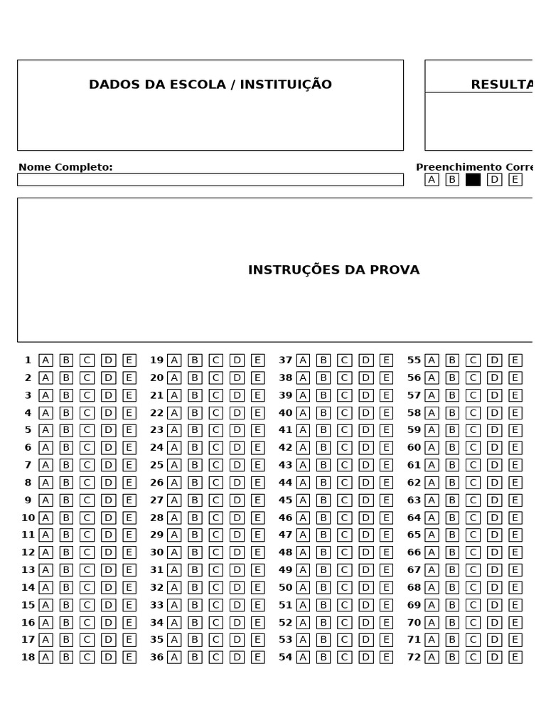 Cartao Resposta em Branco para Imprimir Com 90 Questoes | PDF