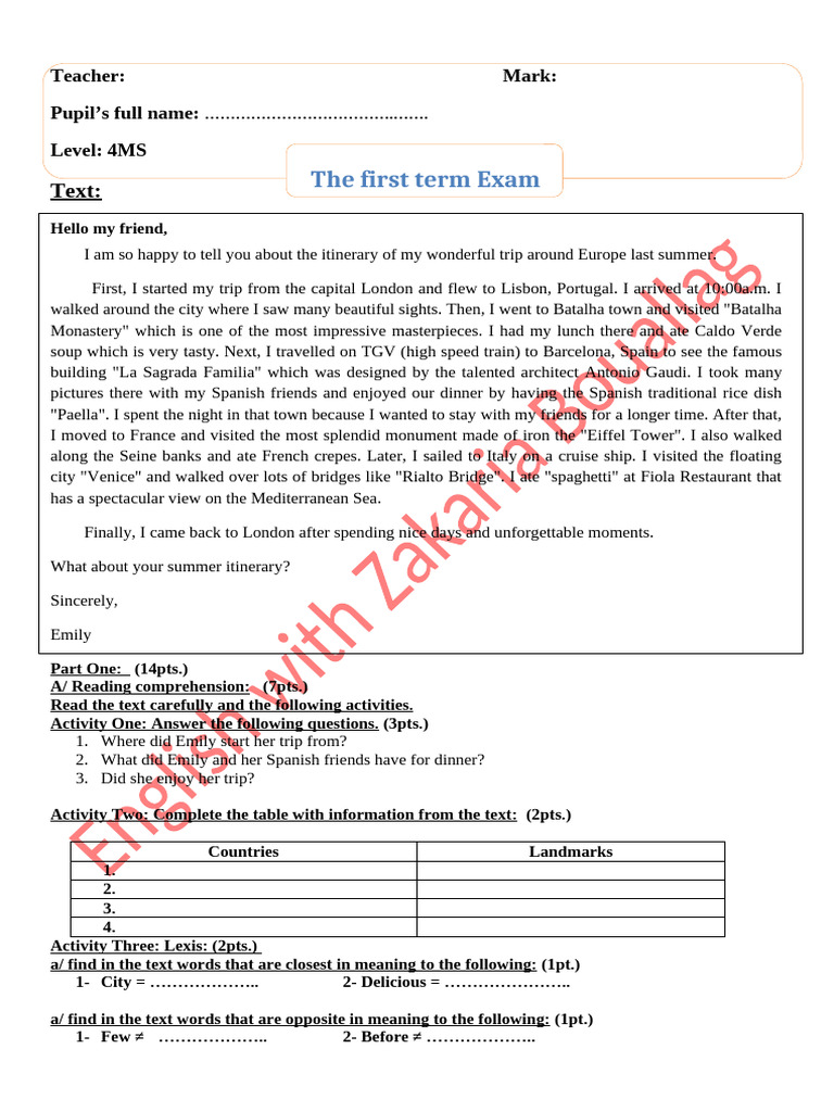 1st Term Exam 4ms Pdf