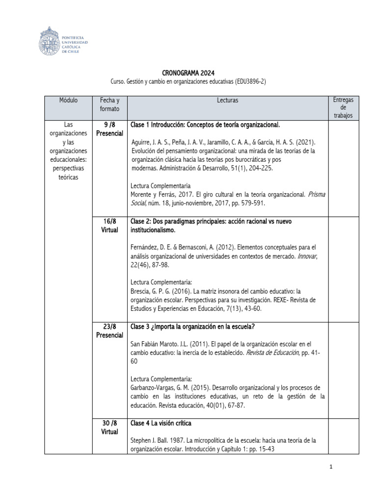 Cronograma EDU 3896. 2024 | PDF