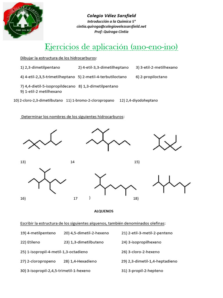 Ejercicios de Alcanos, Alquenos, Alquienos | PDF | Alqueno | Sustancias ...