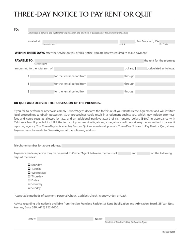 California 3-Day Rent Notice Template | PDF | Eviction | Lease