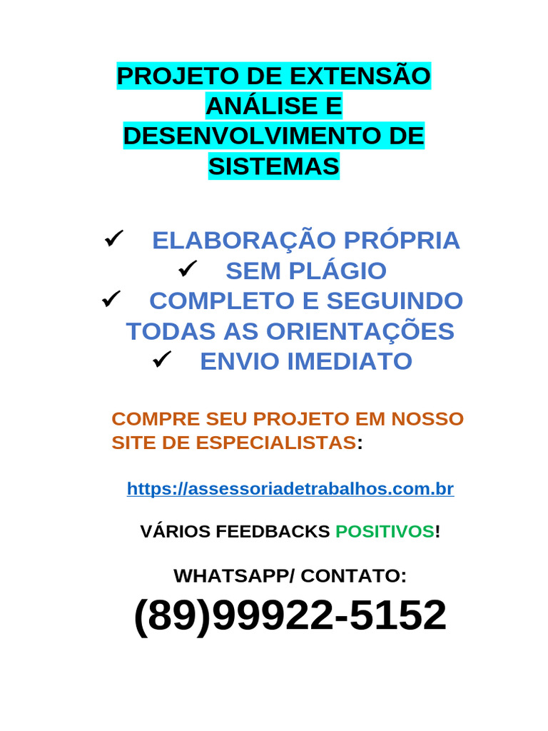 Projeto de Extensão - Análise e Desenvolvimento de Sistemas | PDF