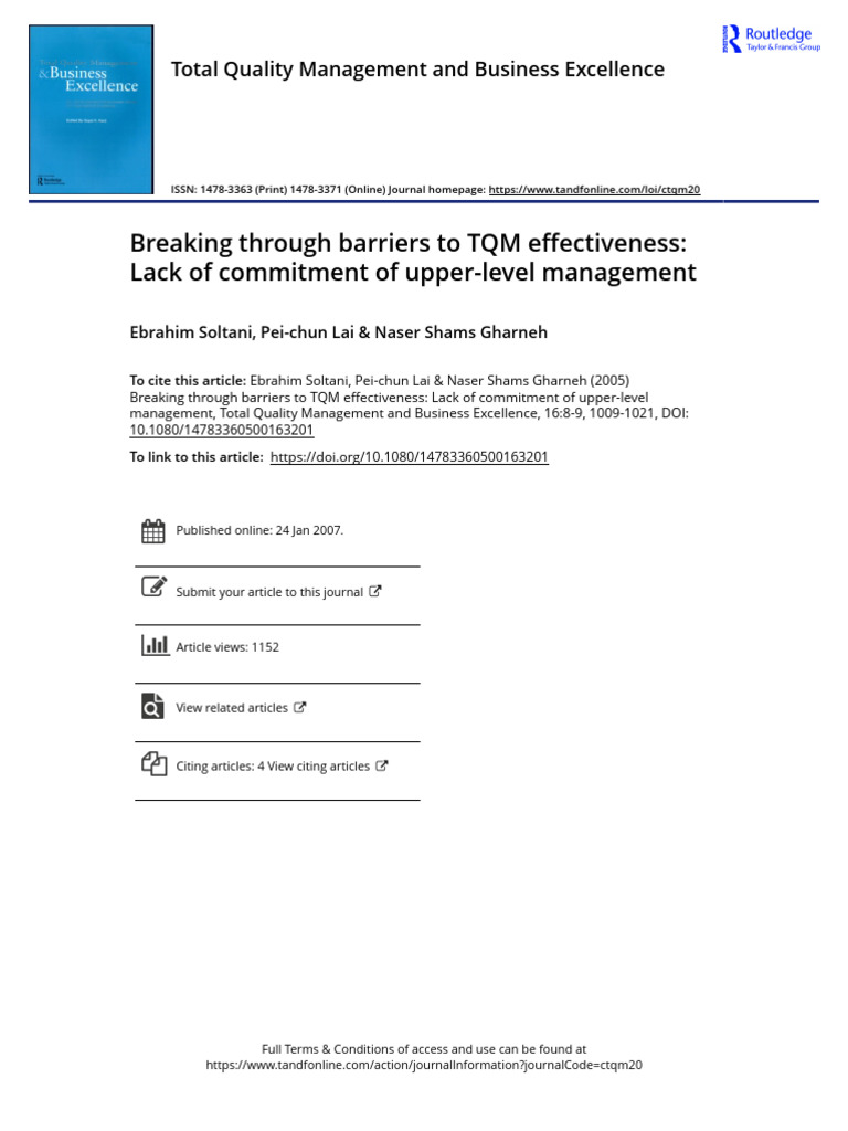 Breaking Through Barriers To TQM Effectiveness Lack of Commitment of ...