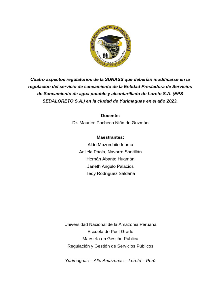 Regulacion SUNASS - Maestria | PDF