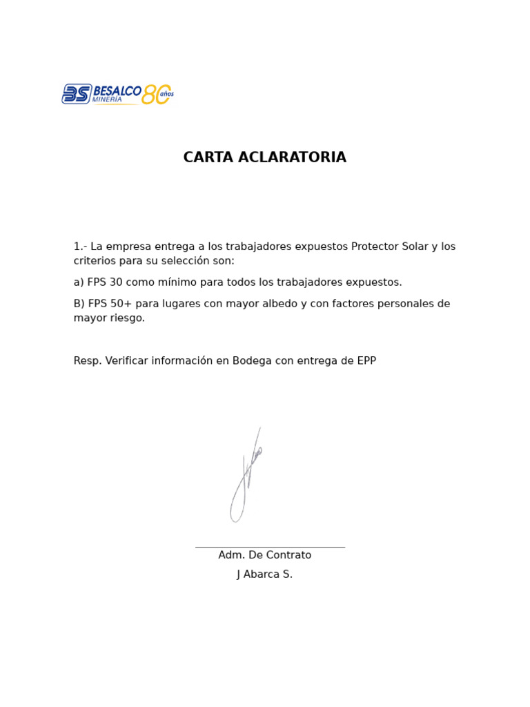 Carta Aclaratoria | PDF