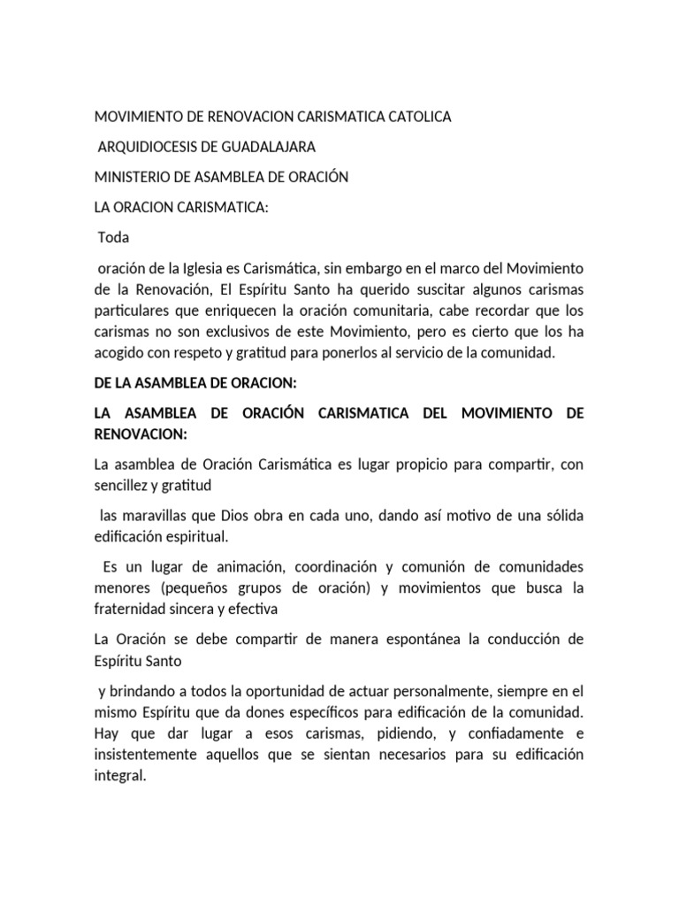 Movimiento De Renovacion Carismatica Catolica Pdf