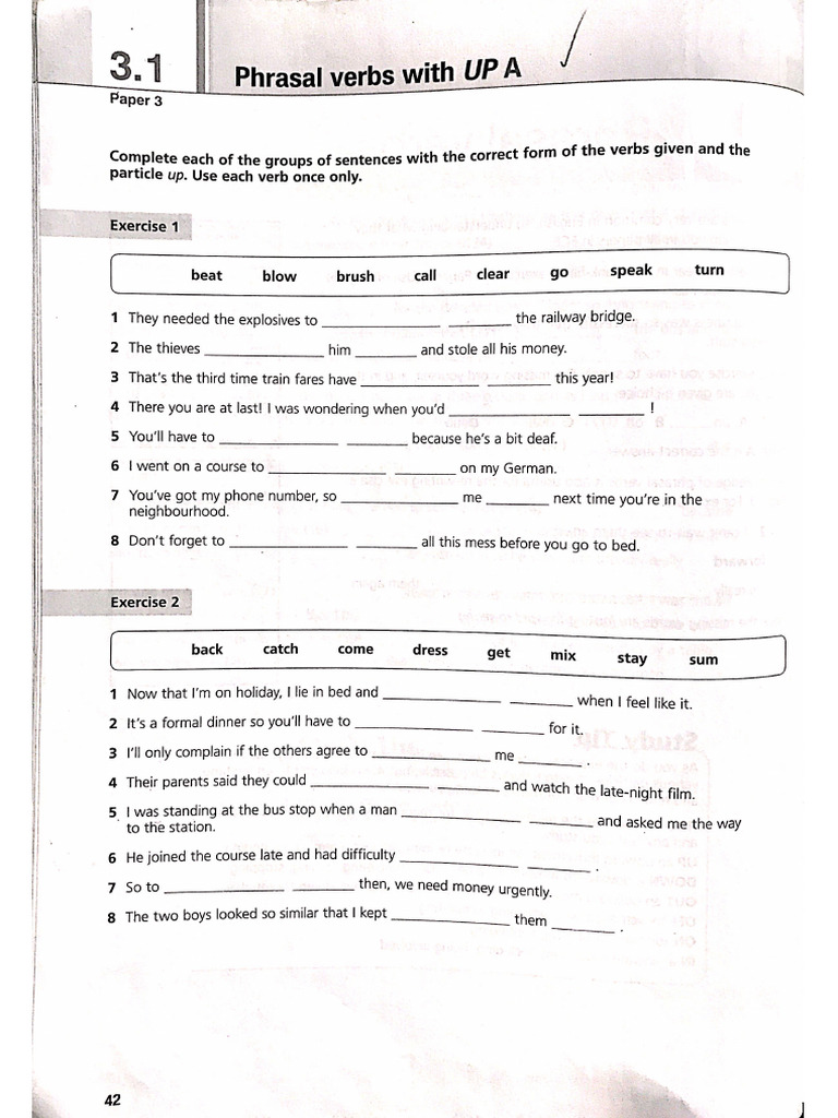 FCE ORGANISER - PHRASAL VERBS With UP A EXERCISE | PDF