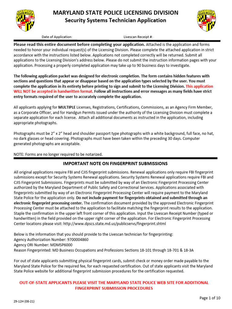 Security Systems Technician Application | PDF