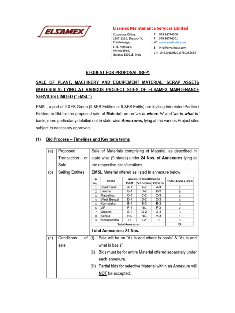 2) RFP-BIDDING FOR SALE OF ASSETS-EMSL - 9 States 08 May 2024 | PDF