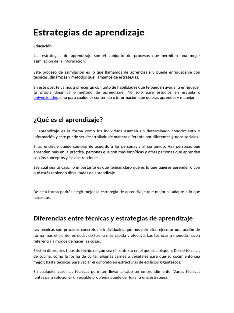 Estrategias de Aprendizaje | PDF | Aprendizaje | Cognición