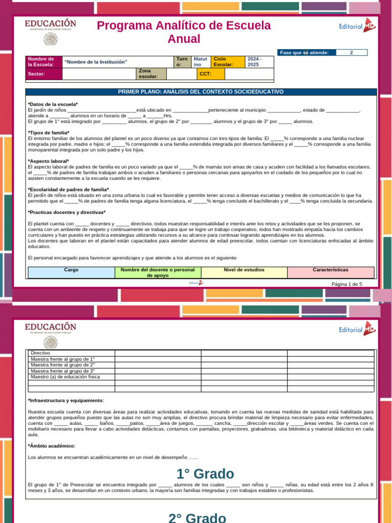 Programa Analitico de Escuela C.E. 2024 - 2025 | PDF