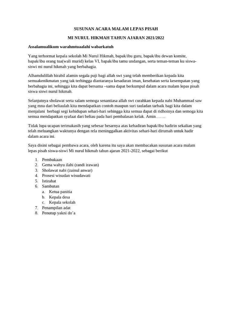 Susunan acara malam lepas pisah pdf