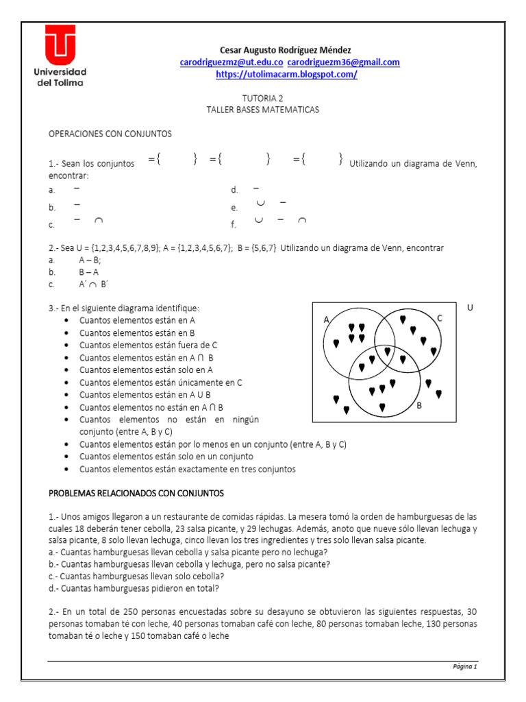 Tutoria 2 - Taller Bases Matematicas 2-1 | PDF