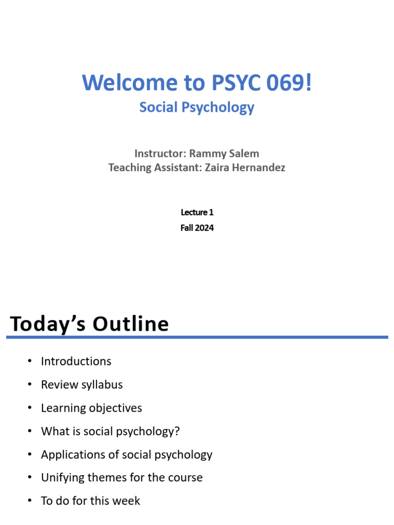 Lecture 1 Introduction To Social Psychology Pdf