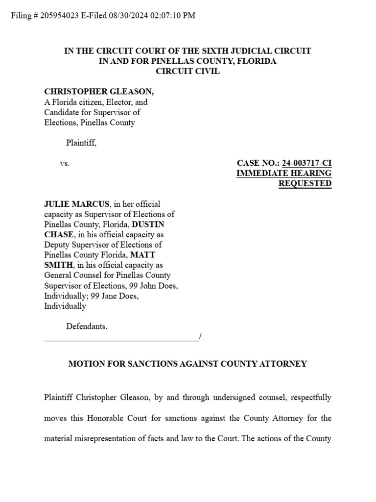Gleason V Marcus, Et Al Motion For Sanctions | PDF | Misrepresentation ...