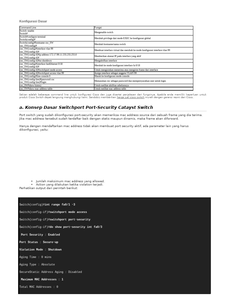 Konfigurasi Dasar Switch | PDF